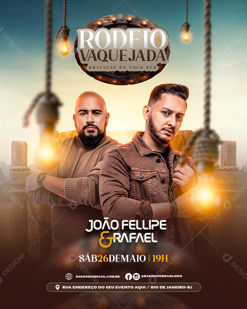 Flyer Rodeio Vaquejada JJoão Fellipe e Rafael Social Media PSD Editável
