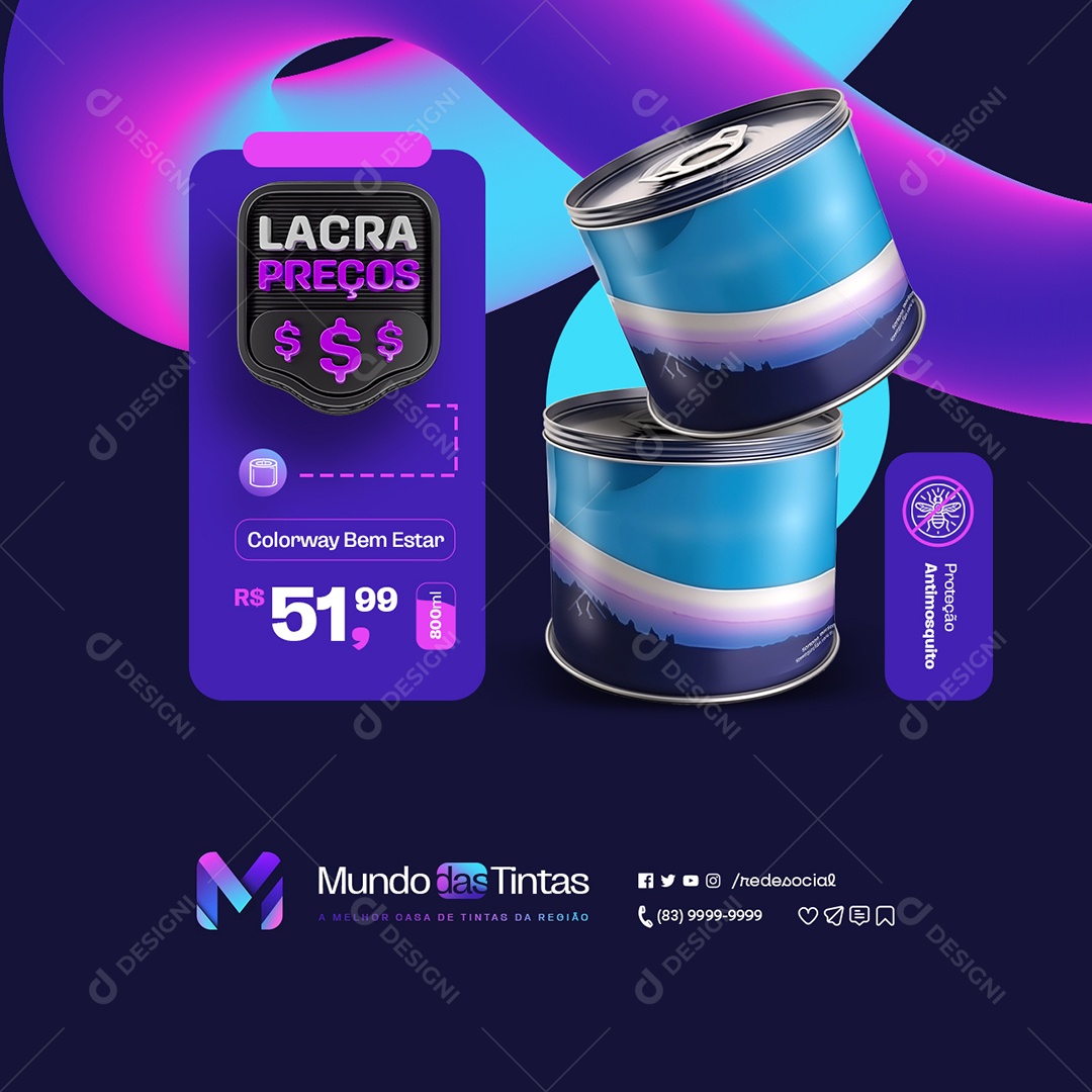 Casa de Tintas Lacra Preços Color Way Bem Estar Mundo Das Tintas Social Media PSD Editável