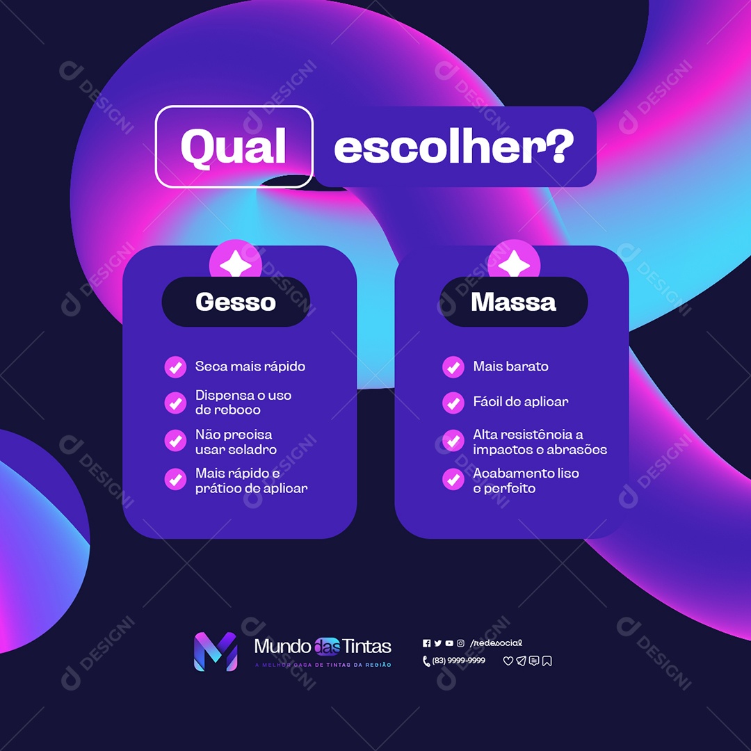Casa de Tintas Qual Escolher Gesso ou Massa Social Media PSD Editável