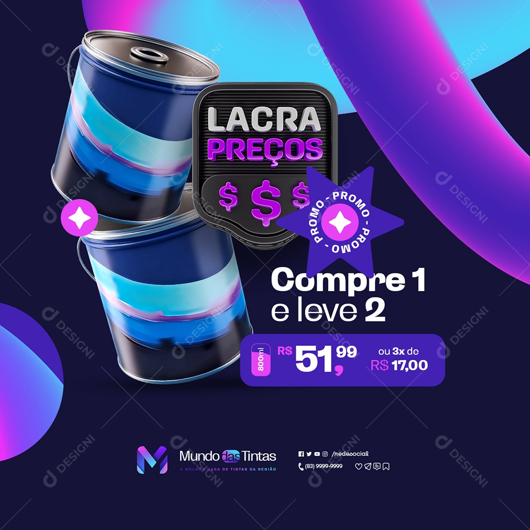 Casa de Tintas Lacra Preços Compre 1e Leve 2 Promoção Social Media PSD Editável