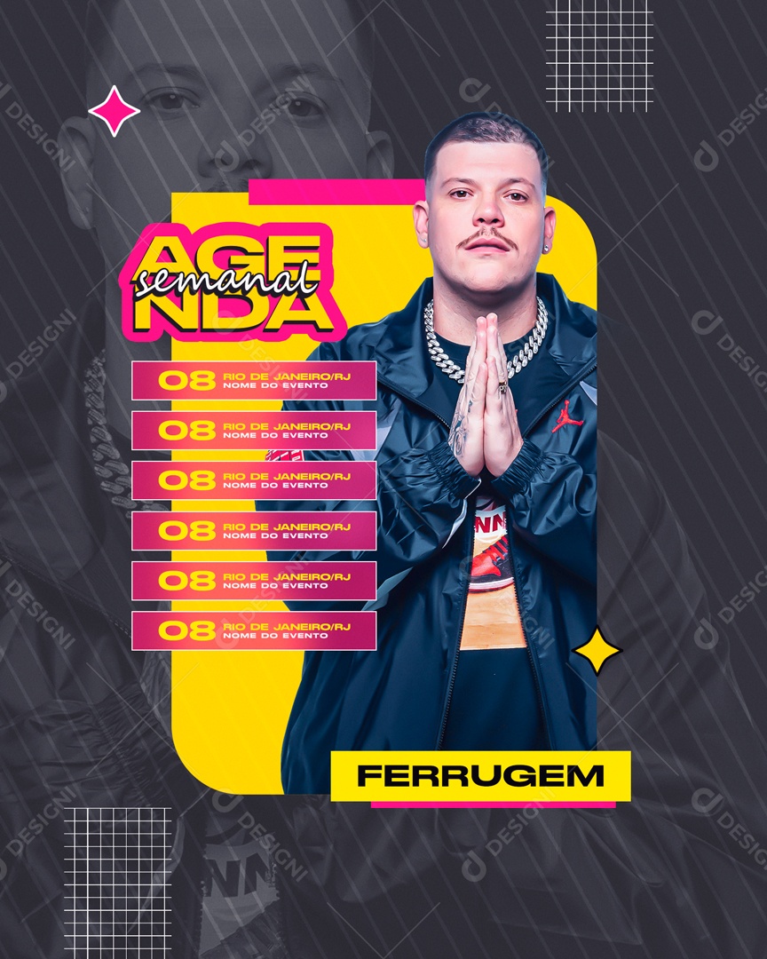 Flyer Agenda Semanal Ferrugem Social Media PSD Editável