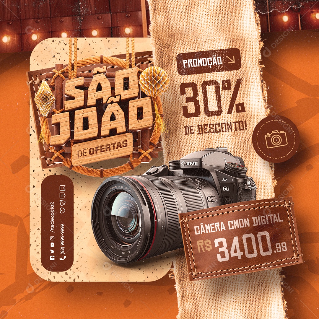 Loja de Câmeras São João de Ofertas Câmera CMON Digital Promoção Social Media PSD Editável