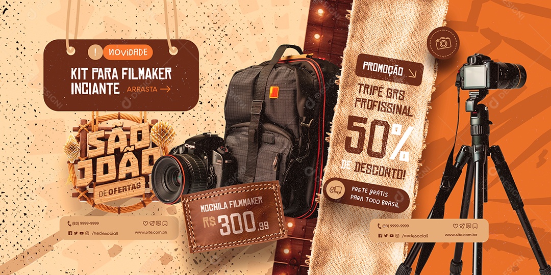 Carrossel Loja de Câmeras São João Kit Filmaker Tripe GRS Profissional Social Media PSD Editável