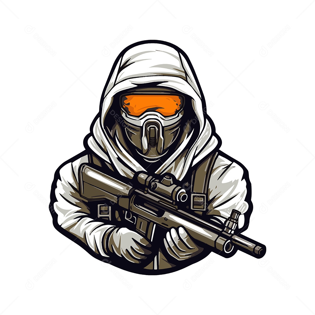 Sniper Mascote Ilustração Vetor EPS