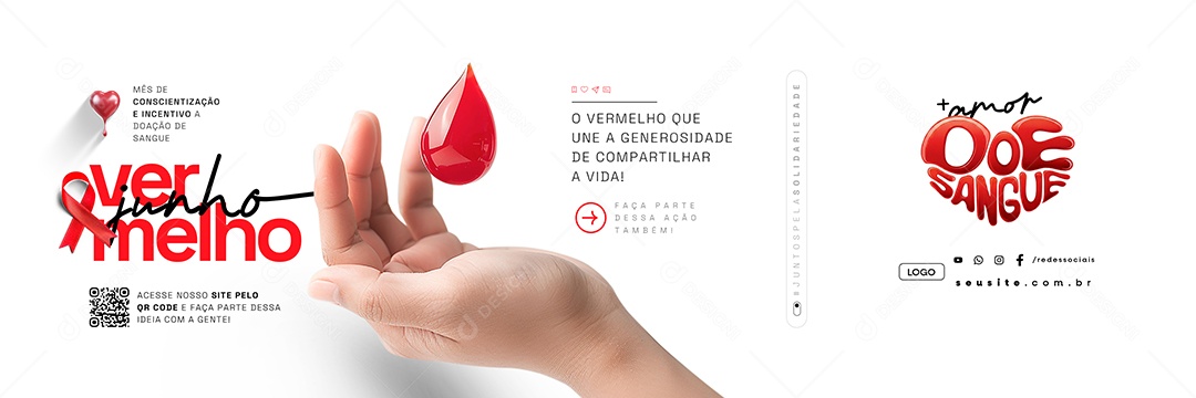 Carrossel Junho Vermelho O Vermelho Que Une a Generosidade Social Media PSD Editável