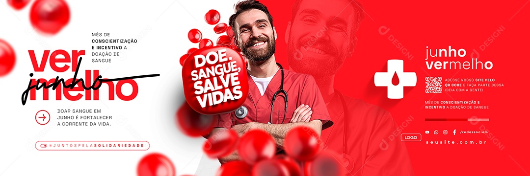 Carrossel Junho Vermelho Doar Sangue é Fortalecer a Corrente da Vida Social Media PSD Editável