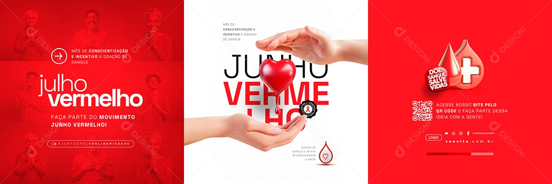 Carrossel Junho Vermelho Doe Sangue Salve Vidas Social Media PSD Editável