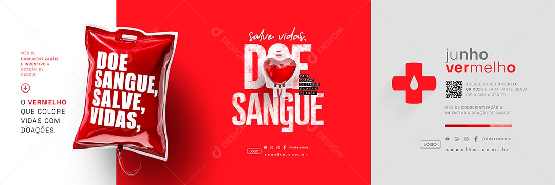 Carrossel Junho Vermelho Salve Vidas Doe Sangue Social Media PSD Editável