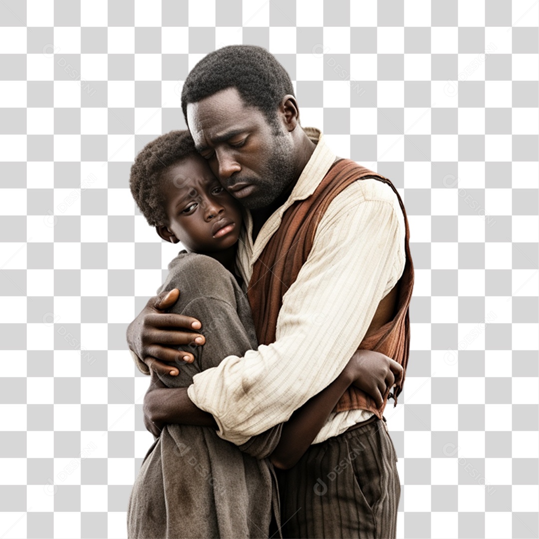 Homem Negro Escravo com Seu Filho PNG Transparente