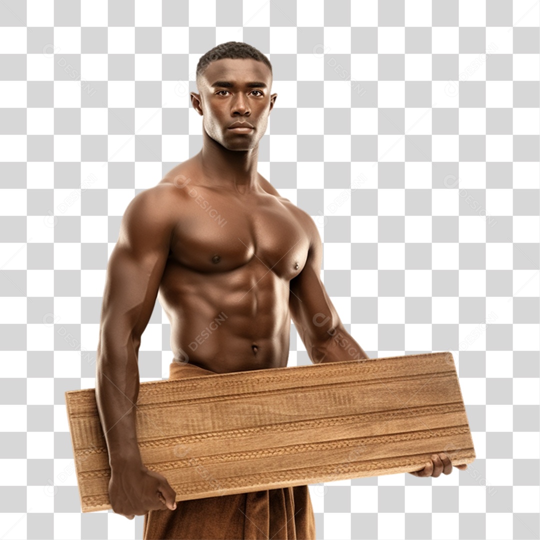 Homem Negro Segurando Troco de Madeira PNG Transparente