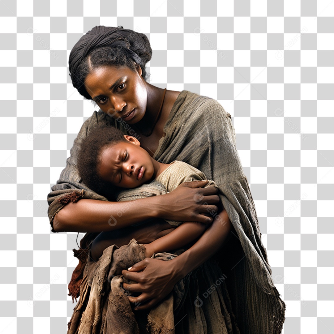 Mulher Negra Escrava com sua Filha PNG Transparente