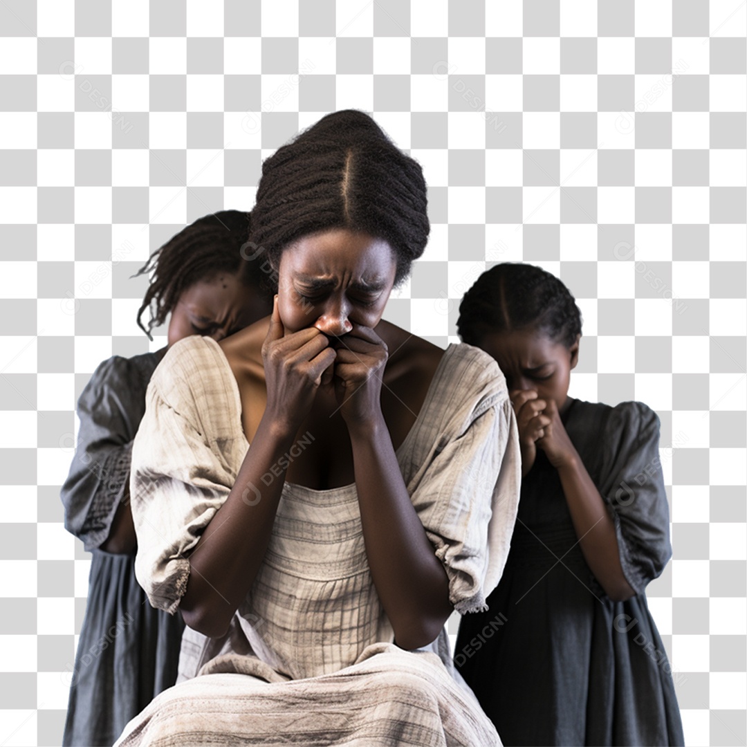 Mulher Negra Escrava com suas Filhas PNG Transparente