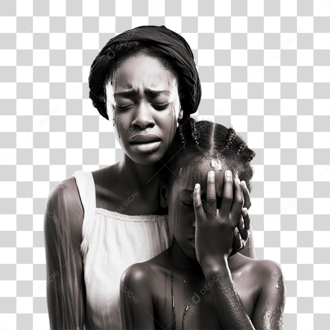 Mulher Negra Escrava com sua Filha PNG Transparente