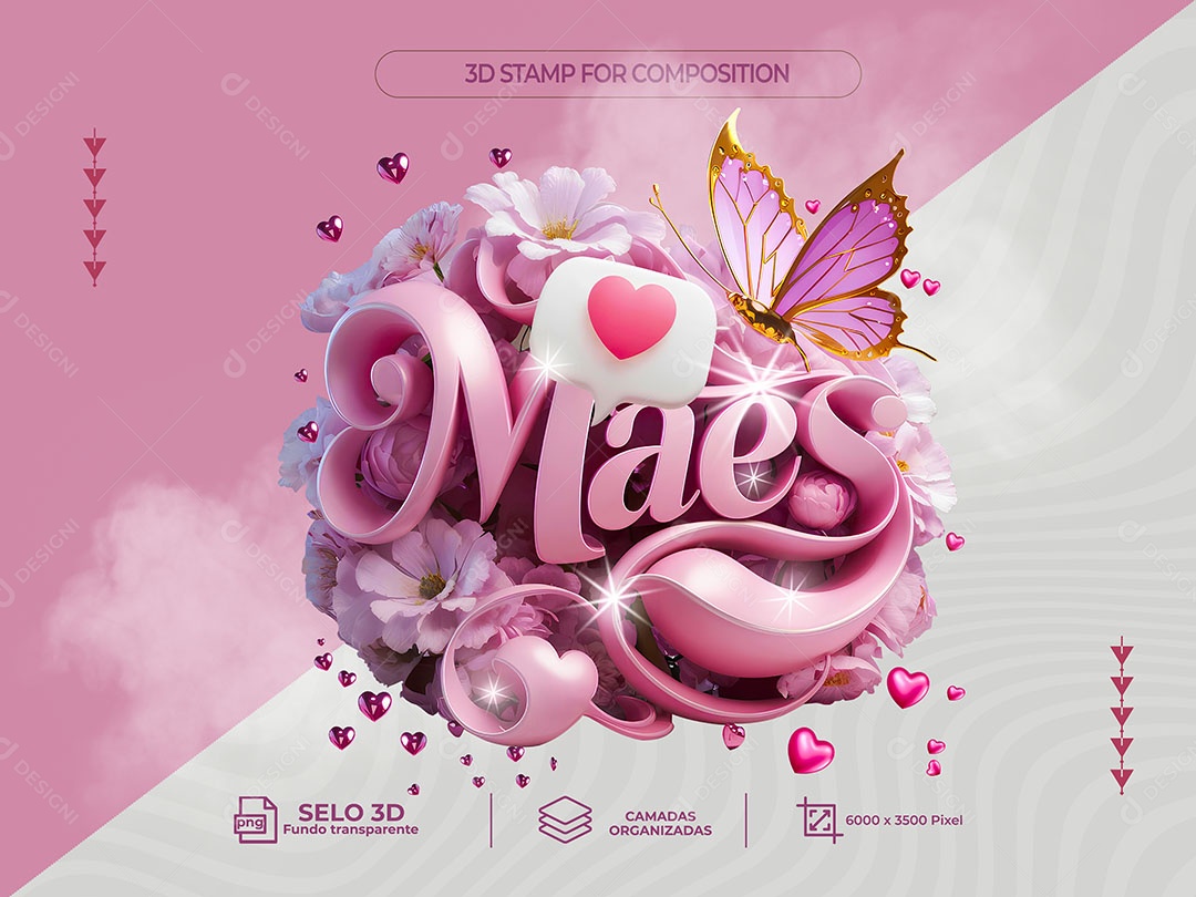 Mothers 3D White and Pink Stamp for PSD Composition