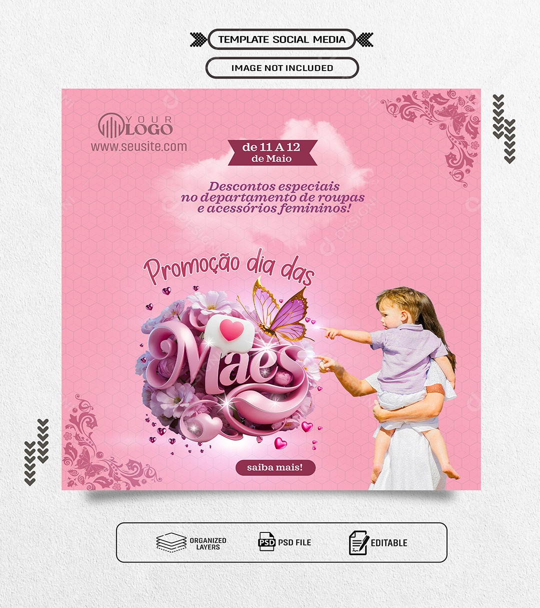 Promoção Dia das Mães Descontos Especiais Social Media PSD Editável