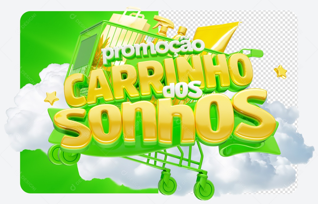 Promoção Carrinho dos Sonhos Selo 3D Verde e Amarelo para Composição PSD