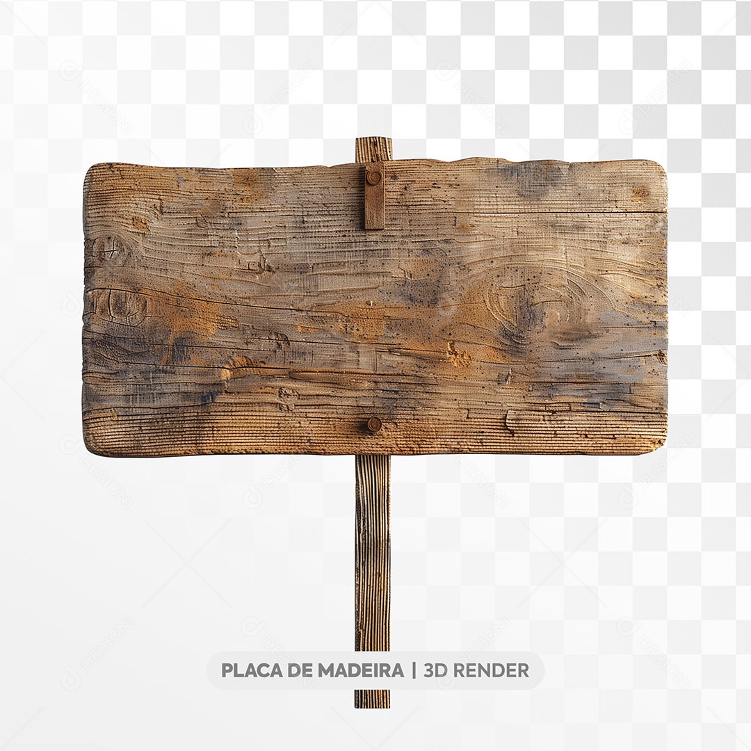 Elemento 3D Placa de Madeira Marron para Composição PSD