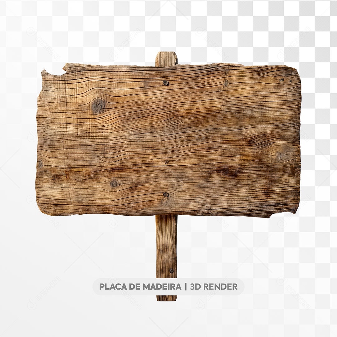Placa de Madeira e Suporte Elemento 3D para Composição PSD