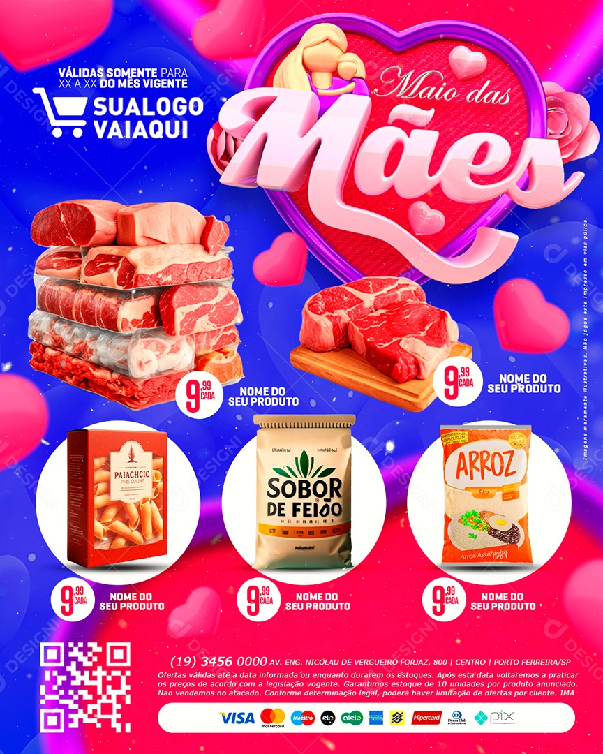 Tabloide Maio das Mães Supermercado Açougue Carne Macarrão Social Media PSD Editável