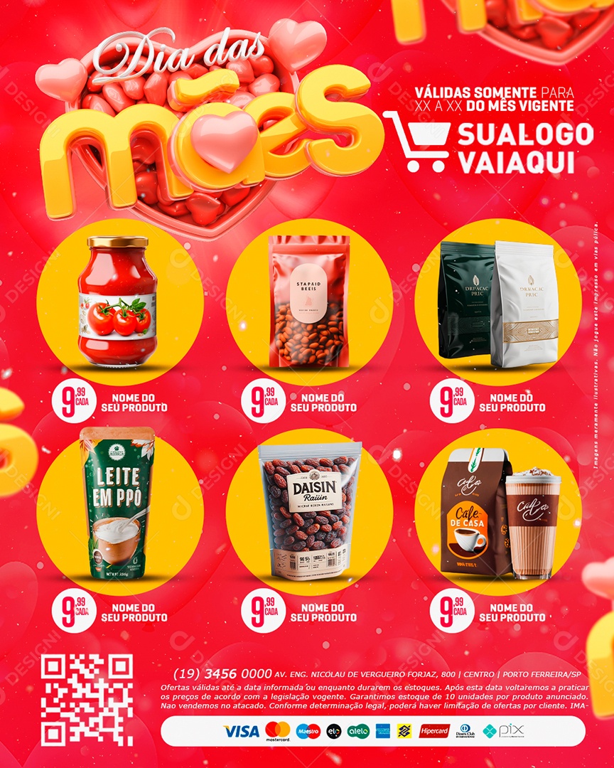 Tabloide Dia das Mães Supermercado Extrato de Tomate Café Leite em Pó Social Media PSD Editável