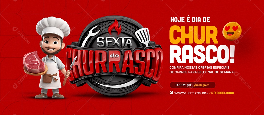 Banner Sexta do Churrasco Hoje é Dia de Churrasco Social Media PSD Editável