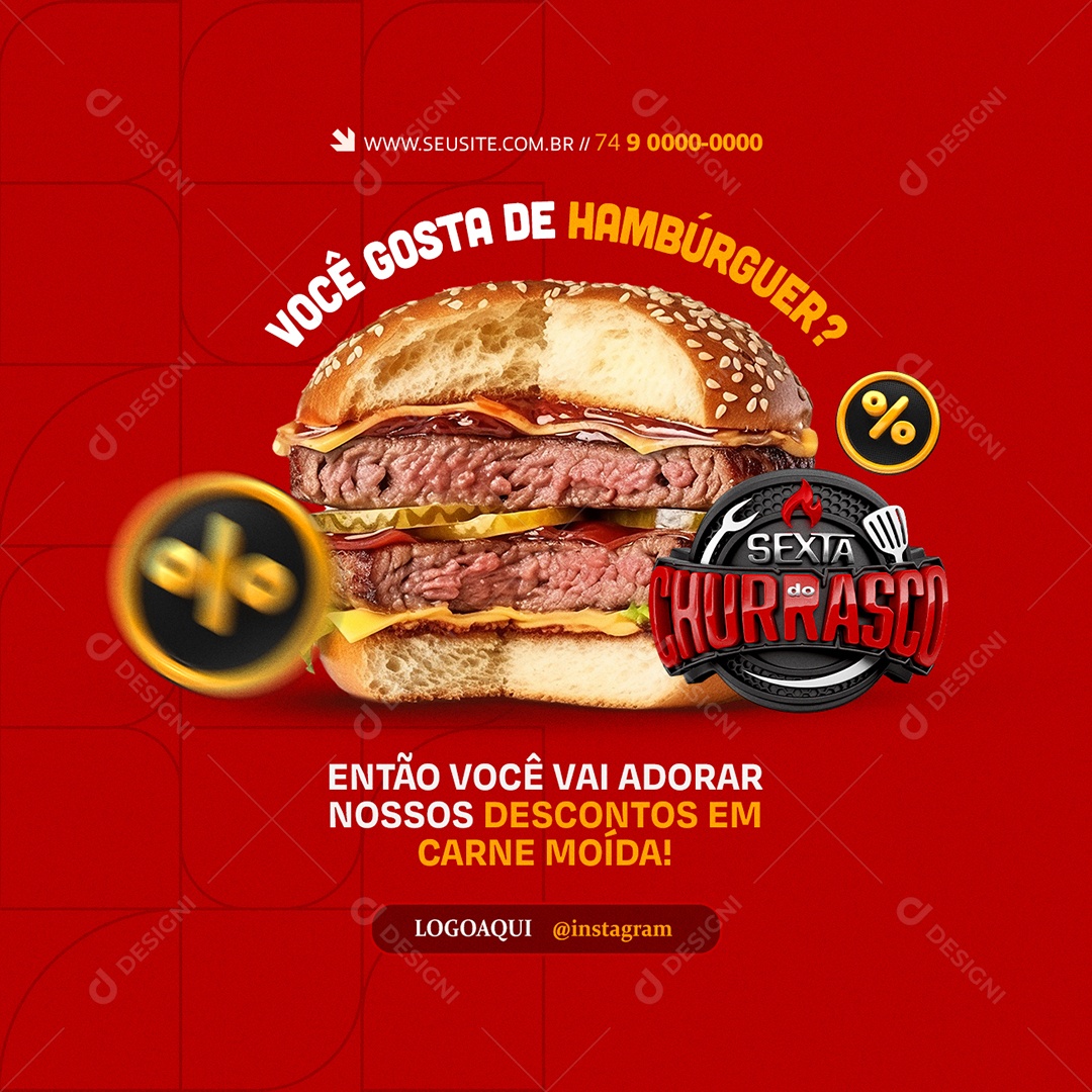 Sexta do Churrasco Você Gosta de Hambúrguer Social Media PSD Editável