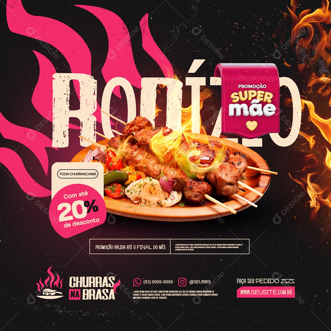 Churrascaria Rodízio Promo Super Mãe Churras na Brasa Social Media PSD Editáve