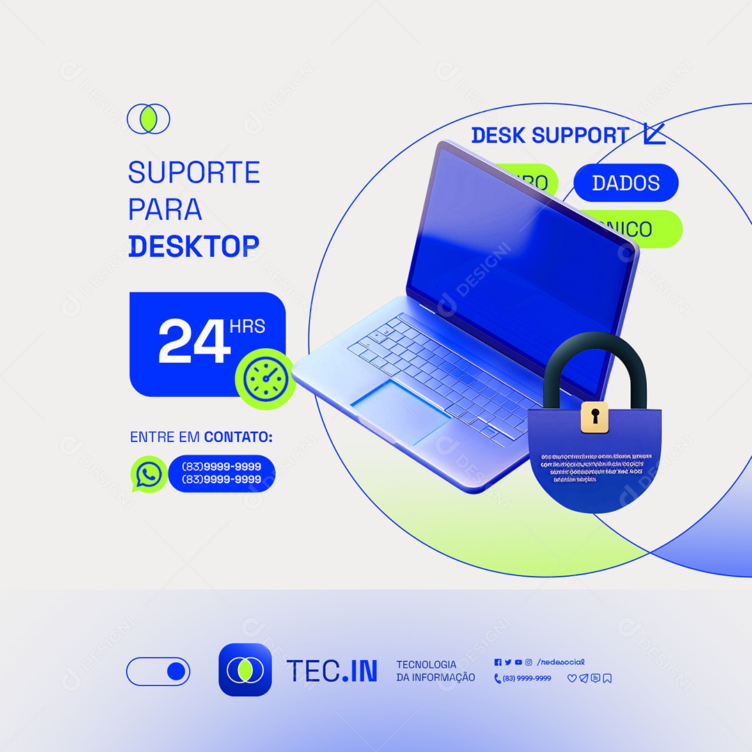 Tecnologia da Informação TI Suporte para Desktop Dados Social Media PSD Editável