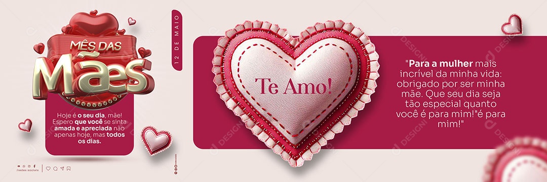 Banner Mês das Mães Hoje é o Seu Dia Mãe Dia Das Mães 12 de Maio Social Media PSD Editável