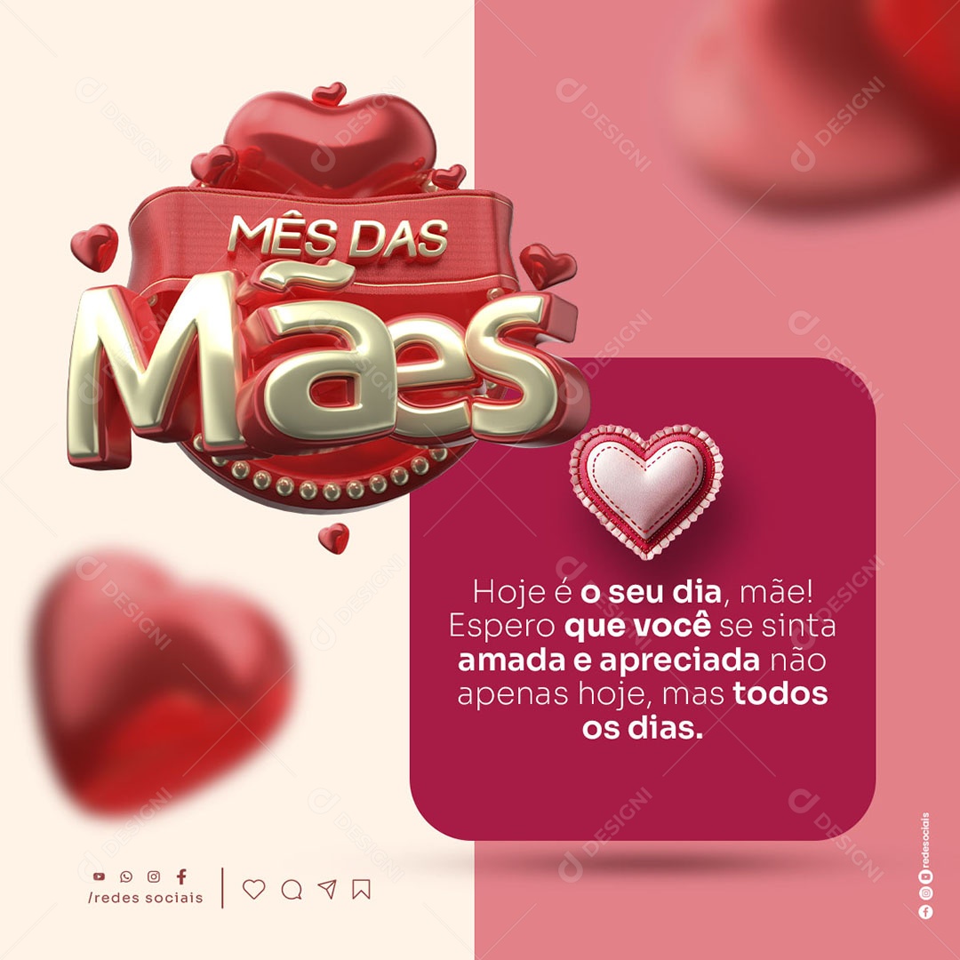 Mês das Mães Hoje é o Seu Dia Mãe Dia Das Mães 12 de Maio Social Media PSD Editável