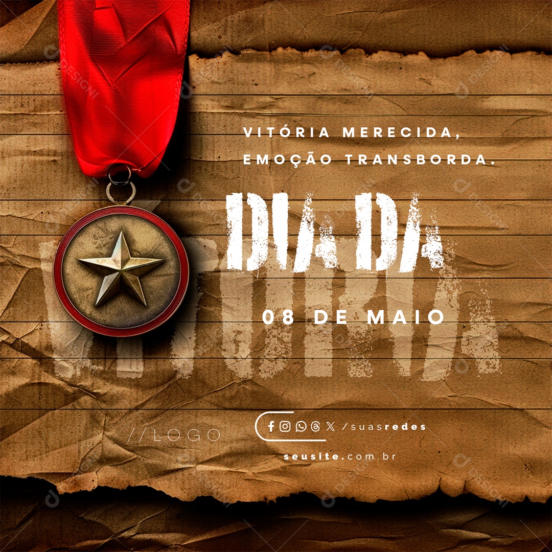 Dia da Vitória 08 de Maio Merecida Emoção Transborda Social Media PSD Editável