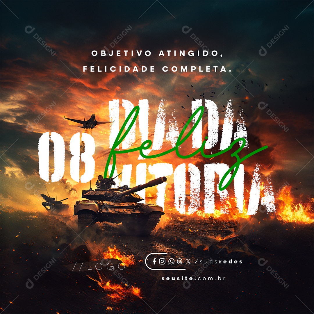 Feliz Dia da Vitória 08 de Maio Objetivo Atingido Social Media PSD Editável