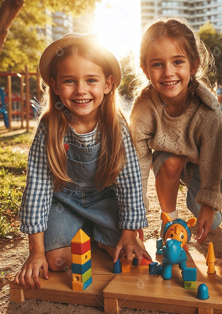 Retrato de crianças brincando com jogos de construção