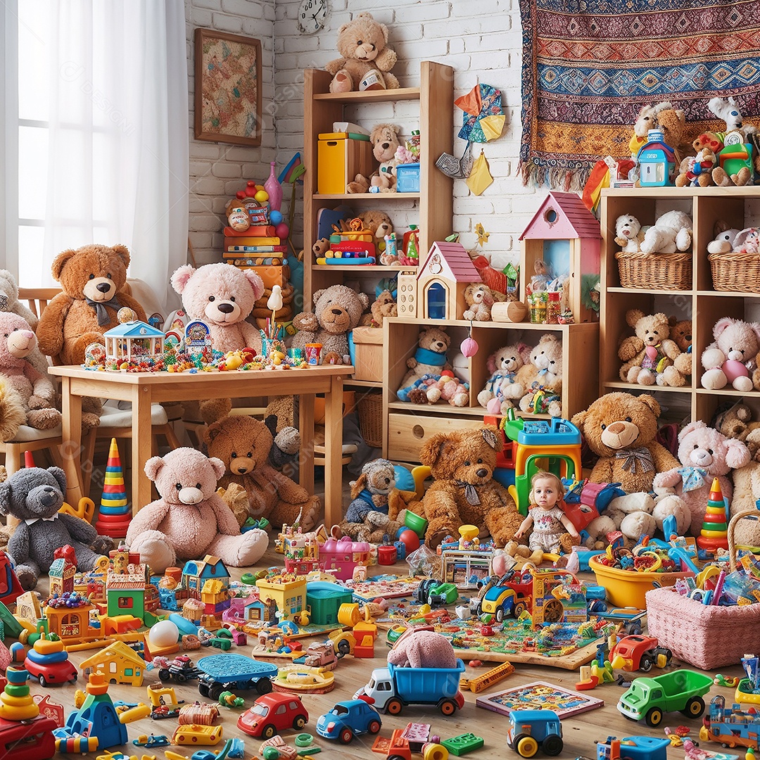 Quarto infantil cheio de brinquedos