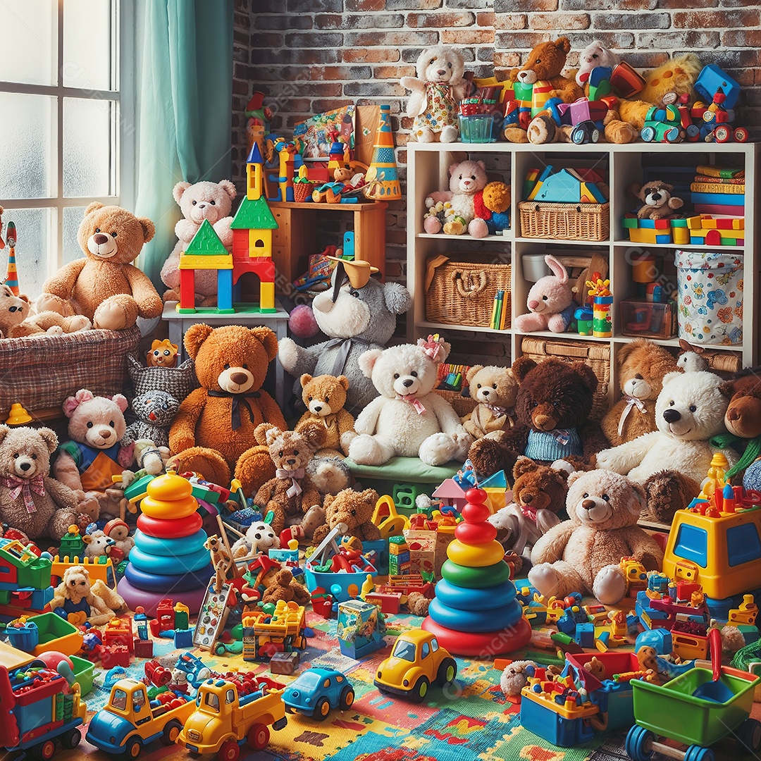 Quarto infantil cheio de brinquedos