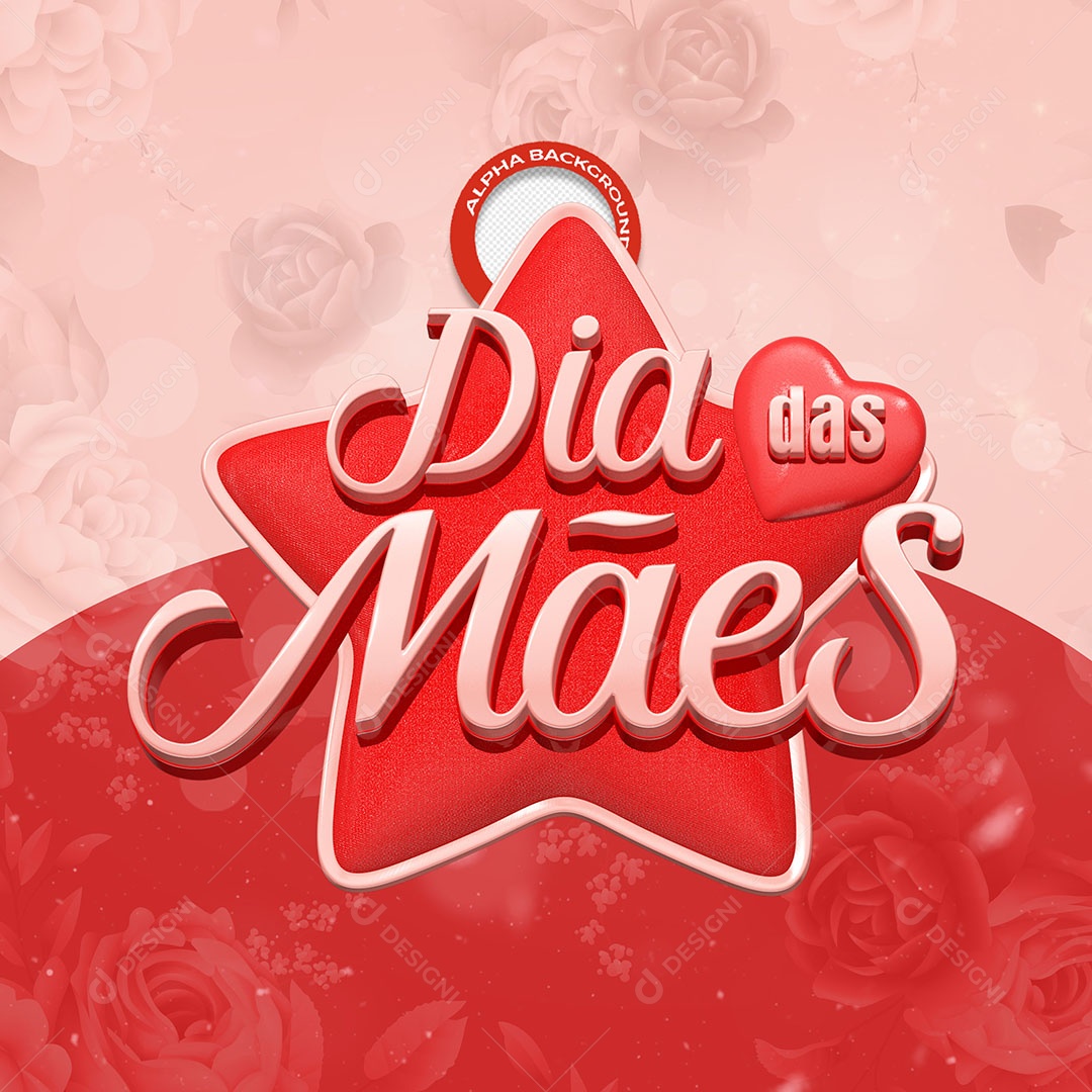 Dia das Mães Selo 3D Vermelho para Composição PSD