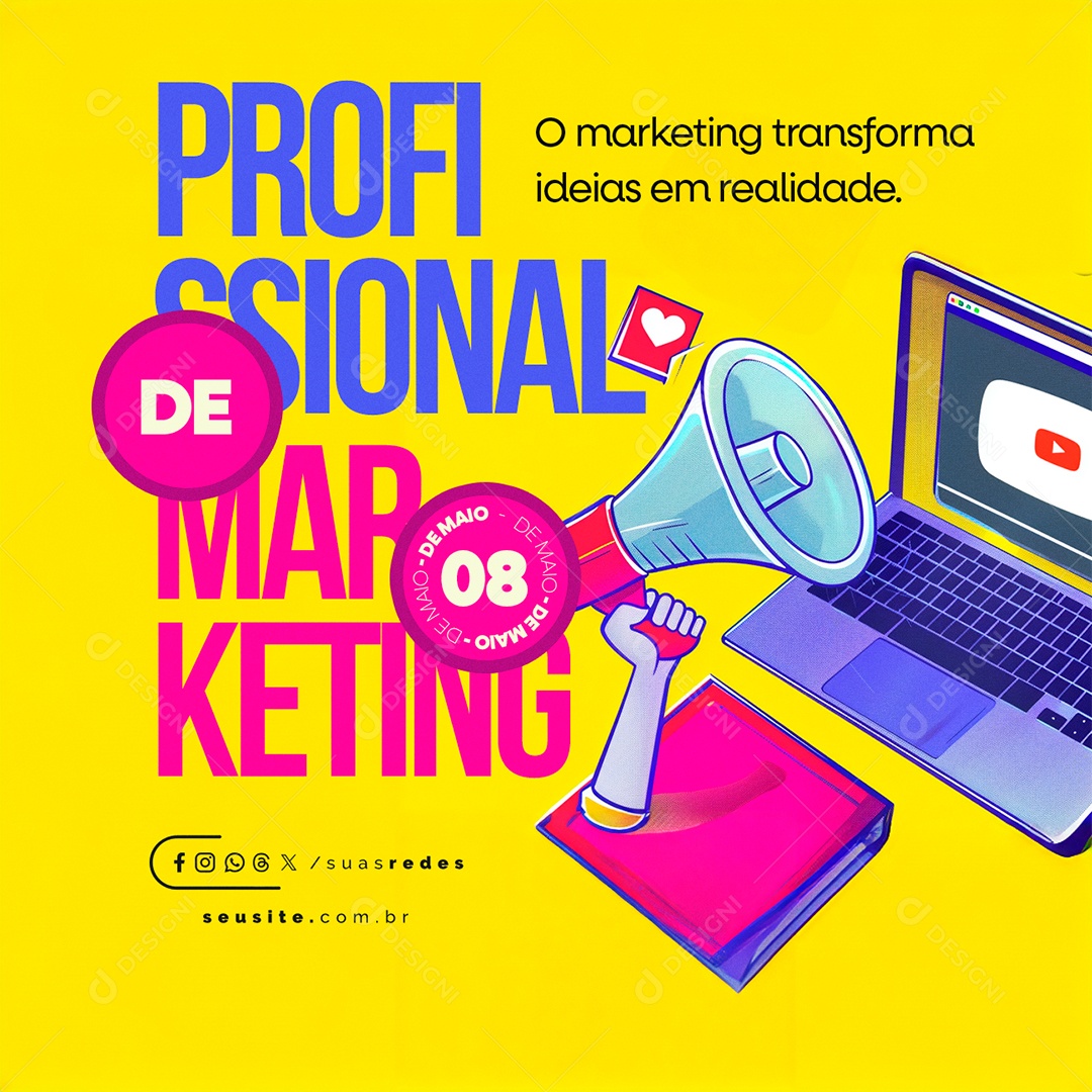 Dia do Profissional de Marketing 08 de Maio Transforma Ideias em Realidade Social Media PSD Editável