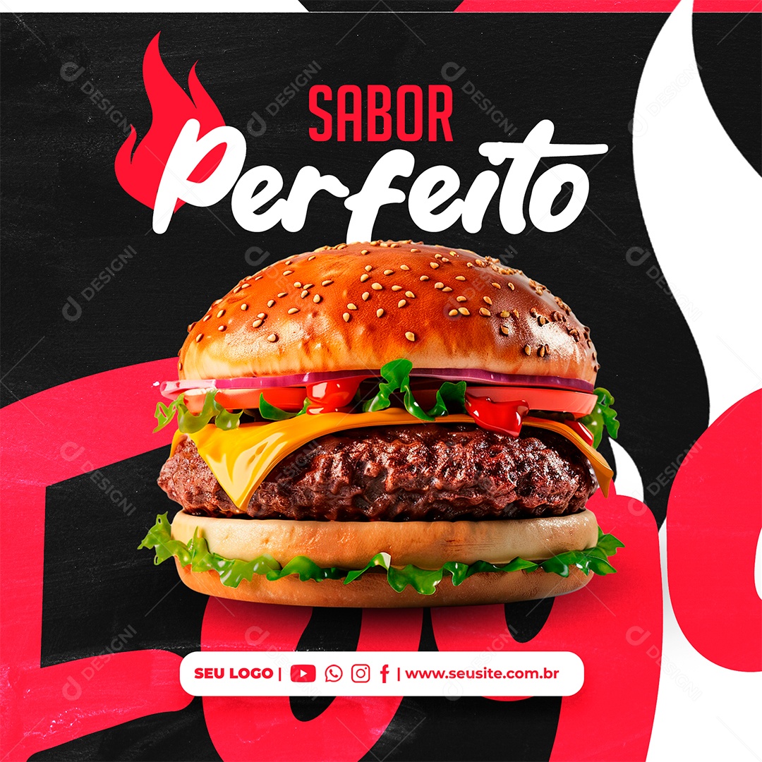 Hamburgueria Sabor Perfeito Hambúrguer Social Media PSD Editável