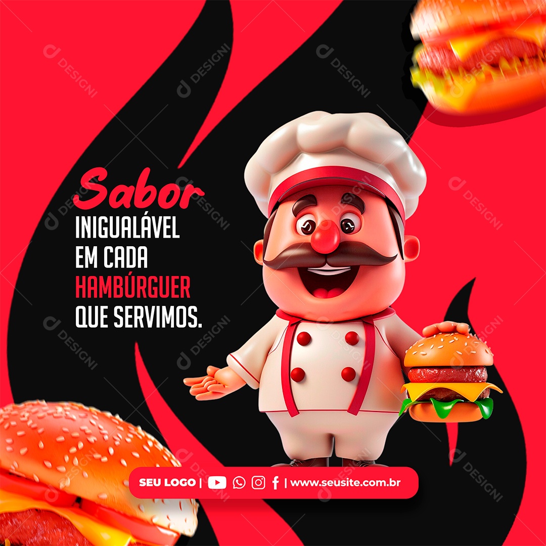 Hamburgueria Sabor Inigualável em Cada Hamburguer Social Media PSD Editável