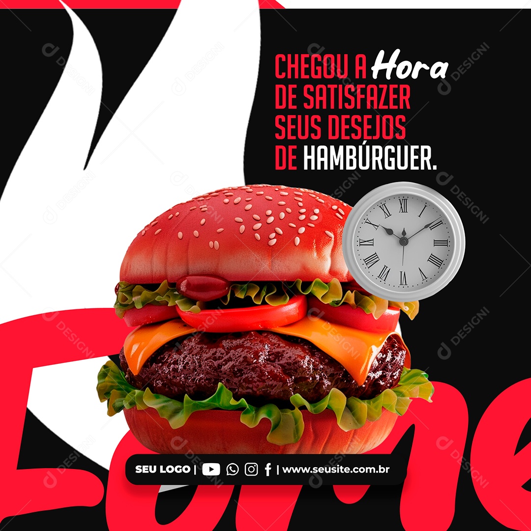 Hamburgueria Chegou a Hora de Satisfazer Social Media PSD Editável