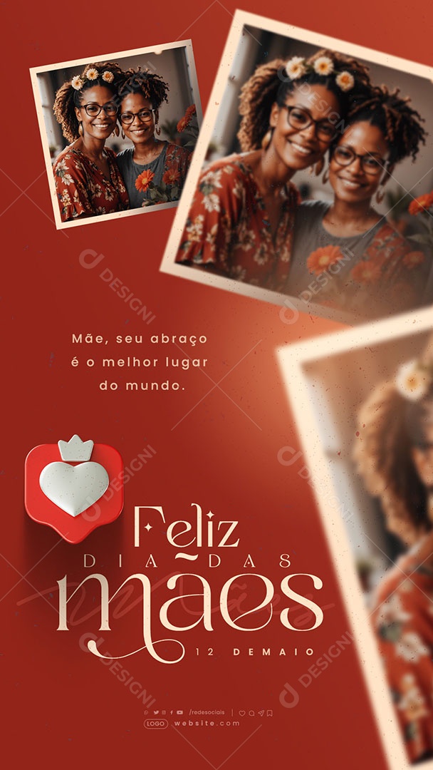 Story Dia das Mães 12 de Maio Mãe seu Abraço é o Melhor Lugar Social Media PSD Editável