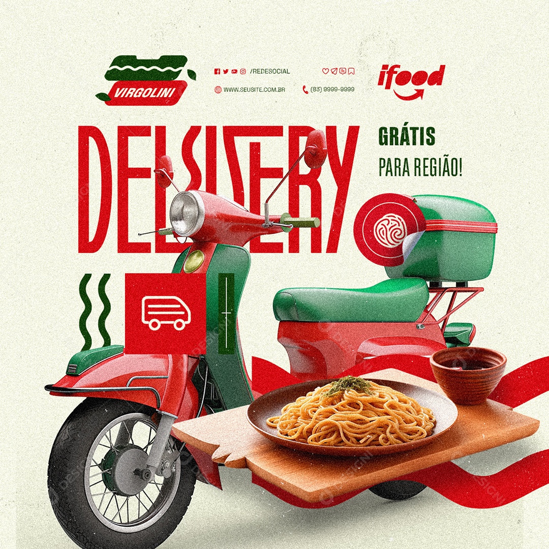 Restaurante de Massas Delivery Grátis para Região Social Media PSD Editável