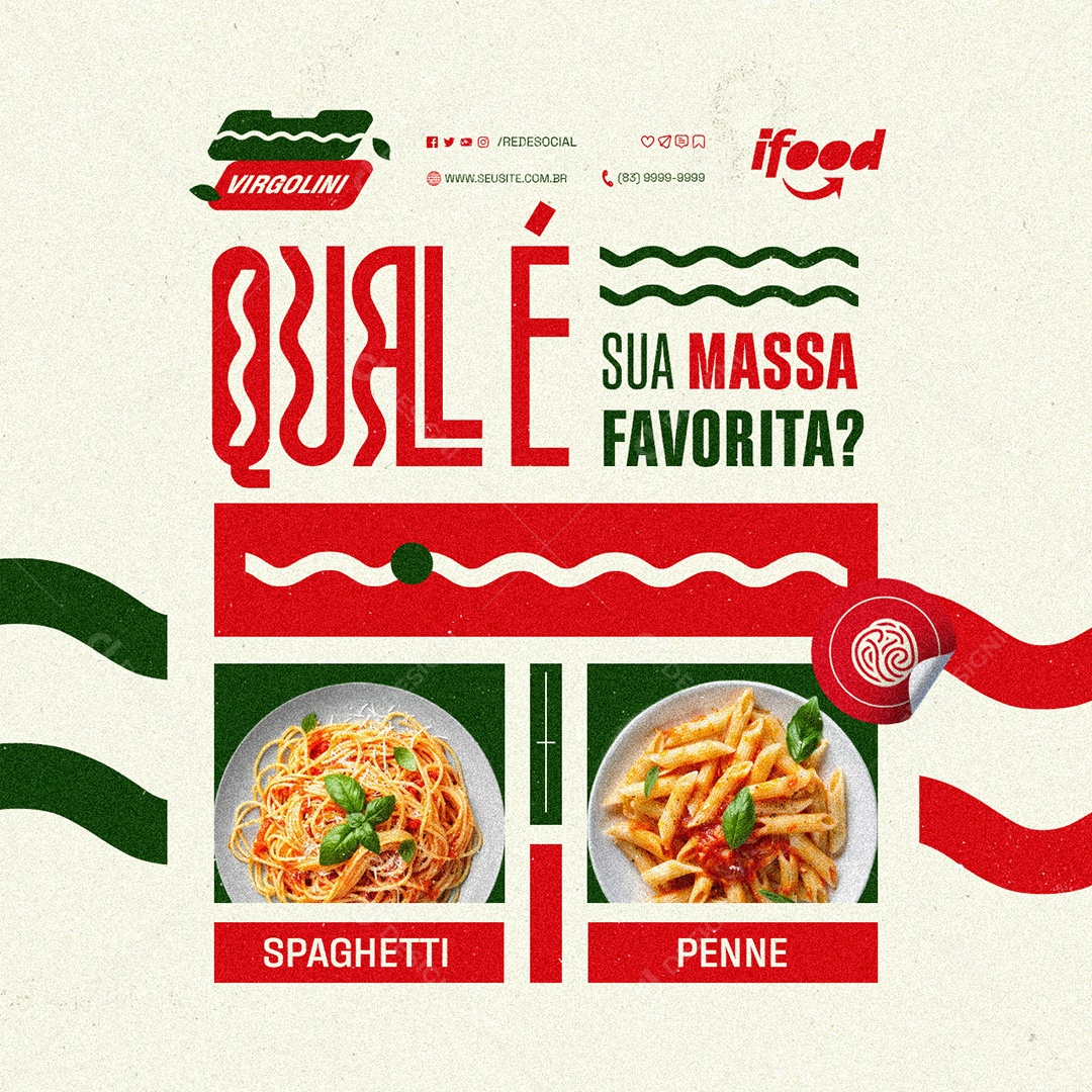 Restaurante de Massas Qual é Sua Massa Favorita Social Media PSD Editável