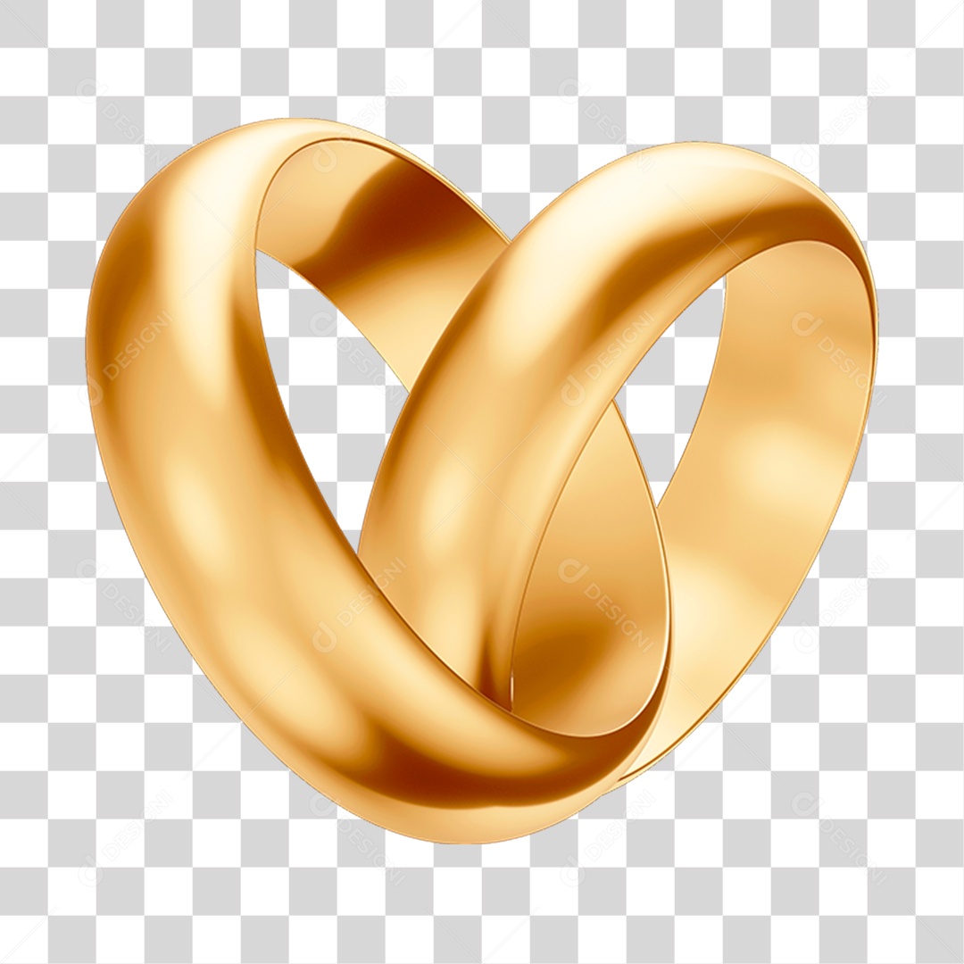 Asset 3D Aliança Dourada Casamento Noivado Compromisso Com Fundo Transparente