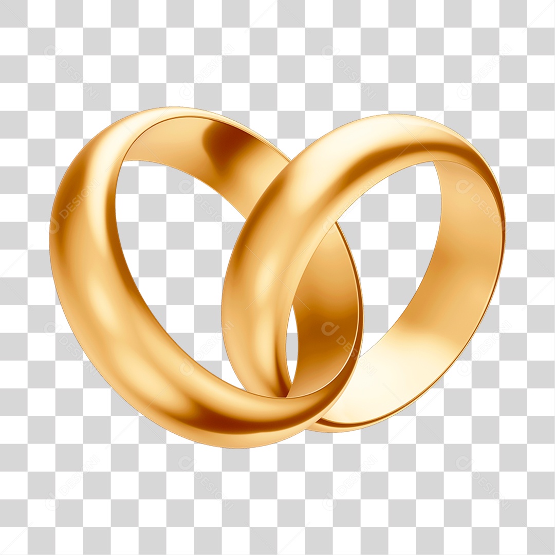 Asset 3D Aliança Dourada Casamento Noivado Compromisso Com Fundo Transparente