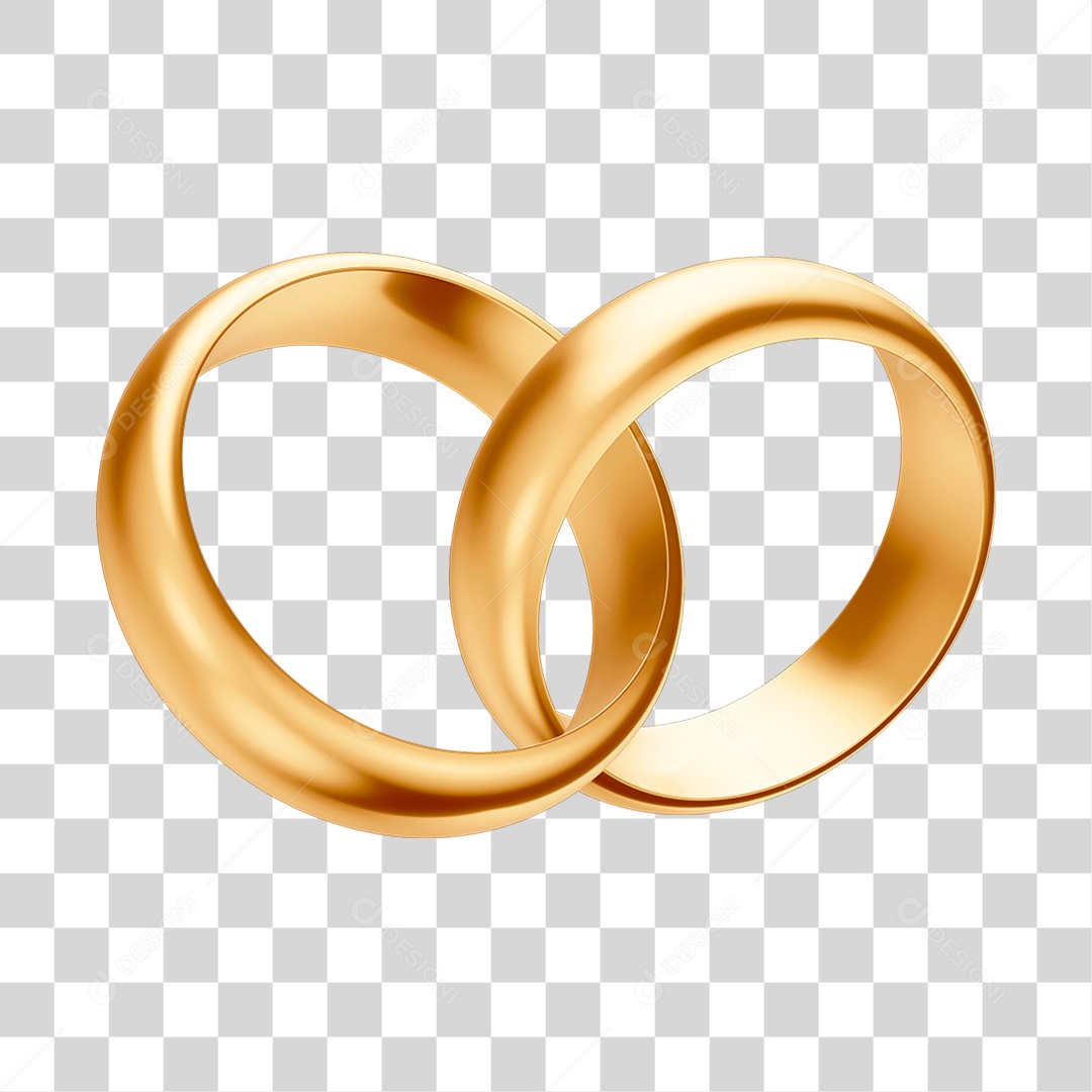 Asset 3D Aliança Dourada Casamento Noivado Compromisso Com Fundo Transparente