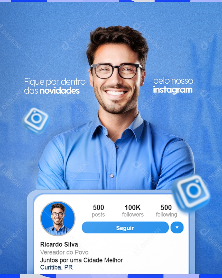 Politica Fique por Dentro das Novidades pelo nosso Instagram Social Media PSD Editável