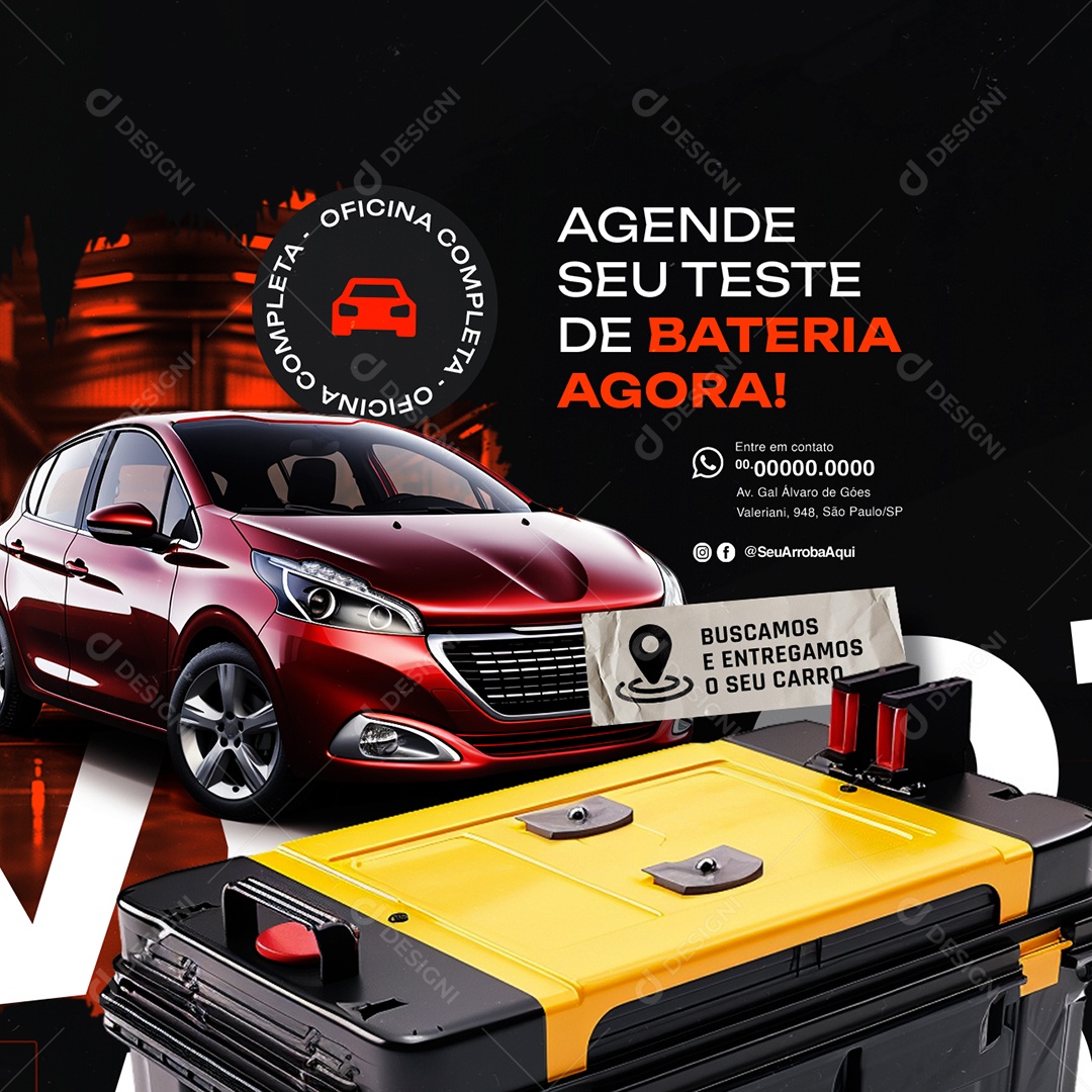 Oficina Agende seu Teste de Bateria Agora Social Media PSD Editável