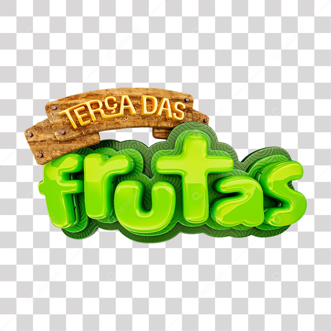 Terça das Frutas Selo 3D Amarelo e Verde para Composição PNG Transparente