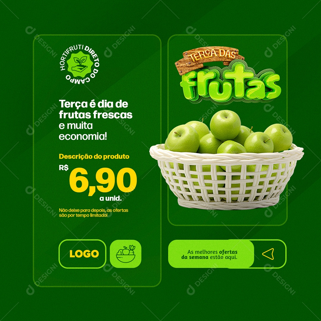 Terça das Frutas Maça Verde Frutas Frescas Social Media PSD Editável